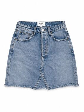 Agolde Light Blue High-Rise Raw Hem Denim Mini Skirt